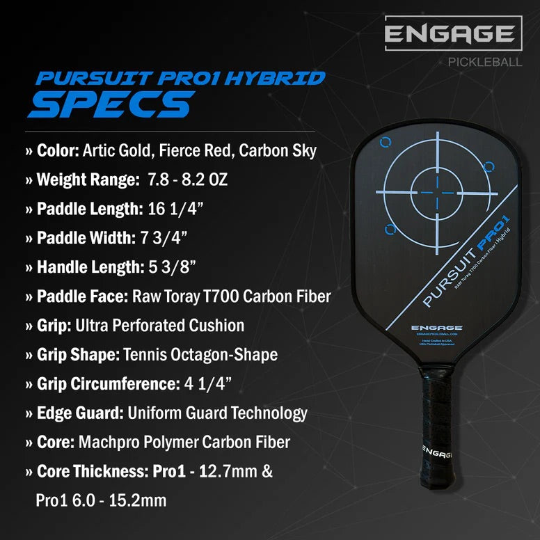 [NEW] ENGAGE Pursuit Pro1 6.0 (Hybrid) 16mm Pickleball Paddle