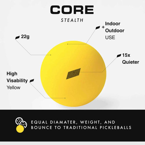 CORE Stealth Foam Pickleball balls - Pack of 3 | Quiet, Durable
