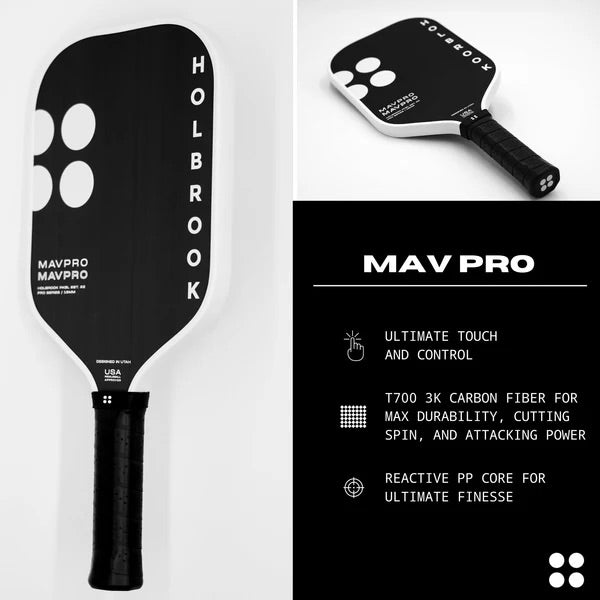 HOLBROOK Mav Pro 16mm 2.0 Pickleball Paddle | Carbon Fibre, USAPA Approved