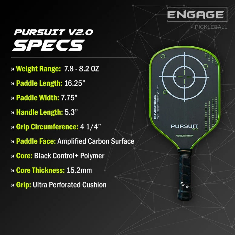 ENGAGE Pursuit V2.0 Amplified Carbon Surface Hybrid Pickleball paddle