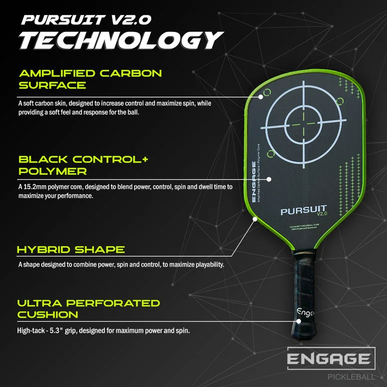 ENGAGE Pursuit V2.0 Amplified Carbon Surface Hybrid Pickleball paddle